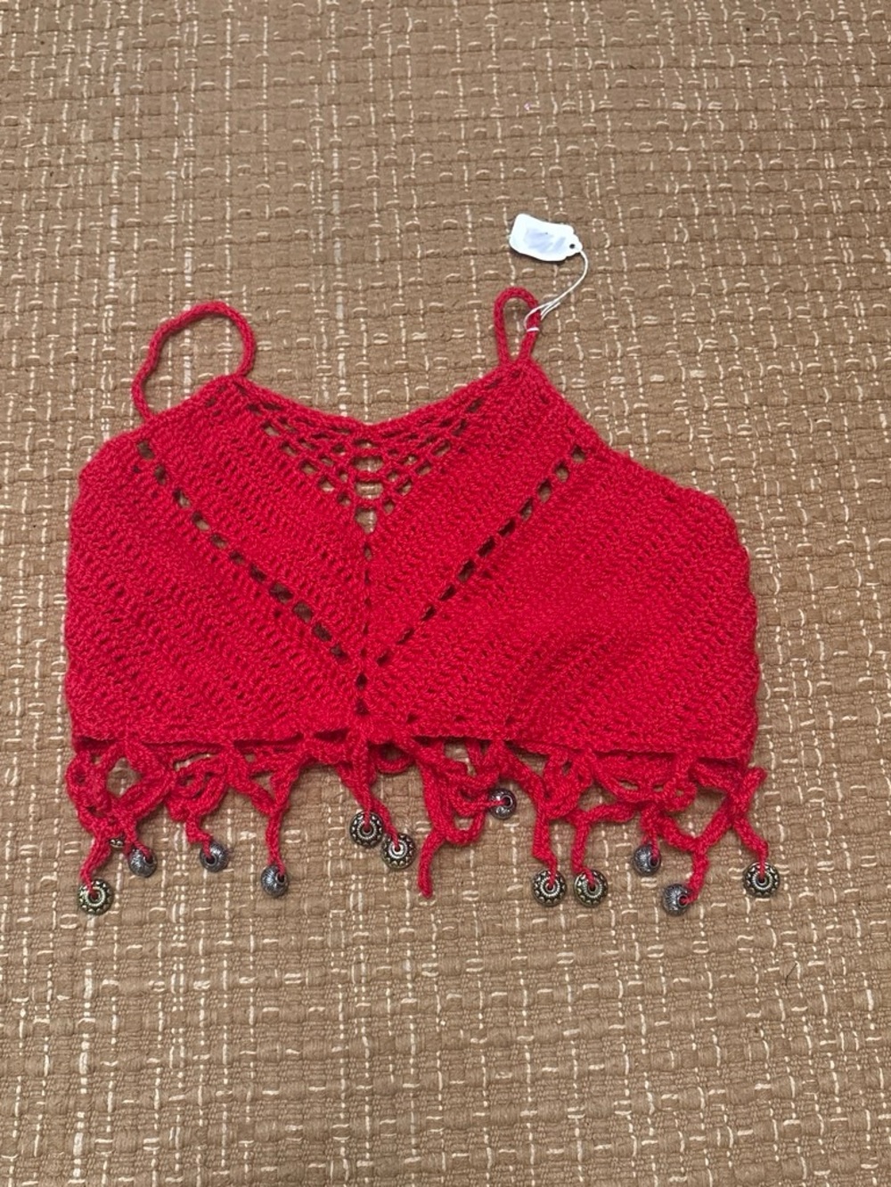 Handcrafted Red Crochet Beaded Crop Top Bralette